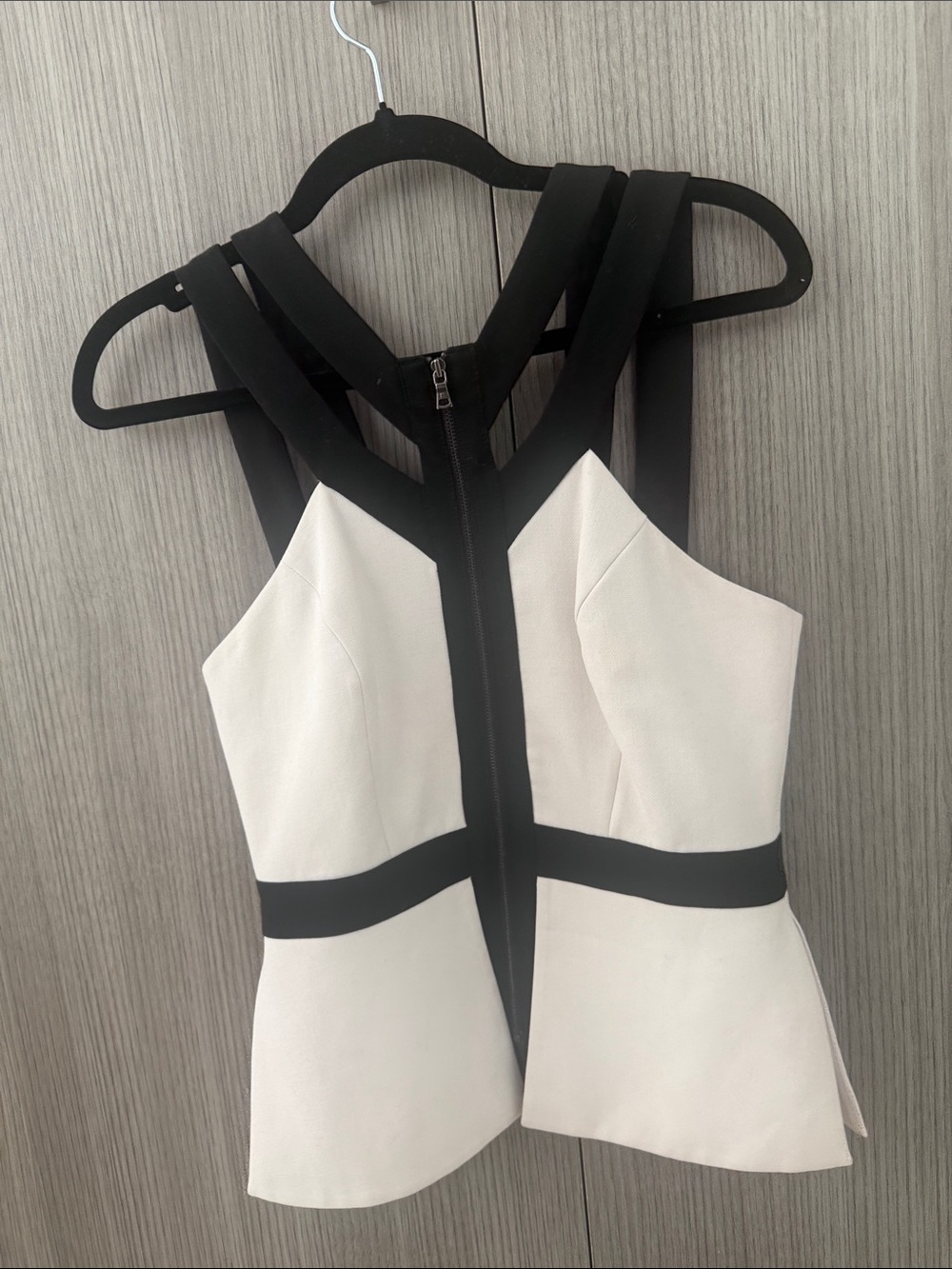 BCBGMaxAzria White Tank with Black Straps and Trim